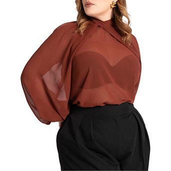 ELOQUII Women's Plus Size Draped Sleeve Chiffon Top
