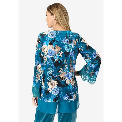 Roaman's Women's Plus Size Lace-Trim Velour Tunic