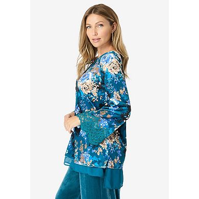 Roaman's Women's Plus Size Lace-Trim Velour Tunic