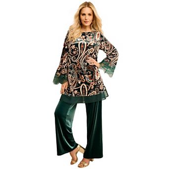 Roaman's Women's Plus Size Lace-Trim Velour Tunic