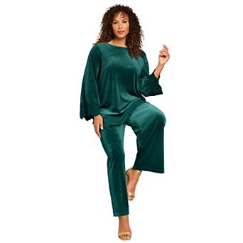 Roaman's Women's Plus Size Lace-Trim Velour Tunic