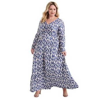 June + Vie Women's Plus Size V Neck Maxi Dress