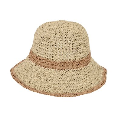 Packable Crochet Straw Bucket Hat with Two-Tone Design Lightweight Summer Sun Hat