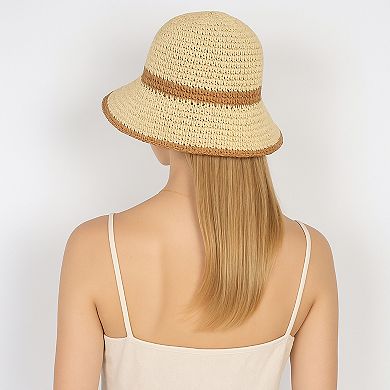 Packable Crochet Straw Bucket Hat with Two-Tone Design Lightweight Summer Sun Hat