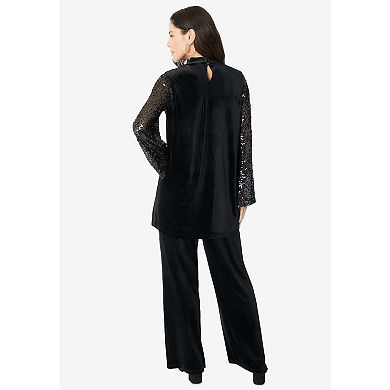 Roaman's Women's Plus Size Keyhole Velour Pant Set.