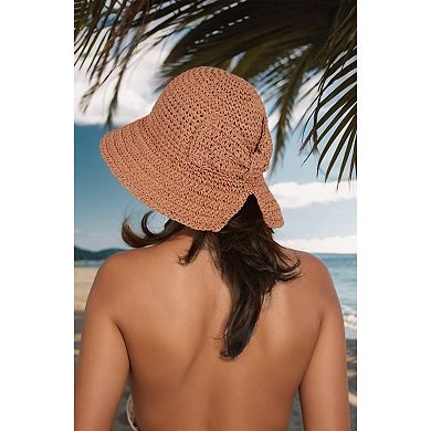 Crochet Raffia Sun Hat with Wide Brim and Bow Detail Foldable Summer Beach Hat