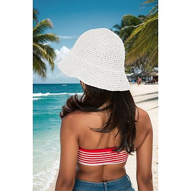 Crochet Raffia Bucket Hat Lightweight Foldable Wide Brim Sun Hat for Stylish Summer Protection
