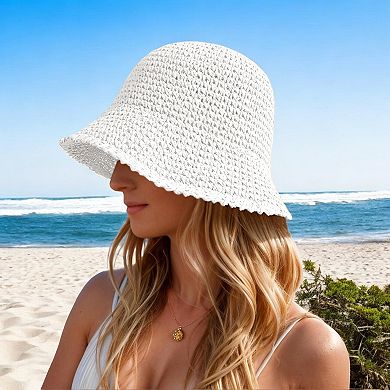 Crochet Raffia Bucket Hat Lightweight Foldable Wide Brim Sun Hat for Stylish Summer Protection