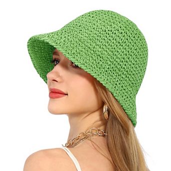 Crochet Raffia Bucket Hat Lightweight Foldable Wide Brim Sun Hat for Stylish Summer Protection
