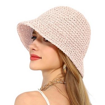 Crochet Raffia Bucket Hat Lightweight Foldable Wide Brim Sun Hat for Stylish Summer Protection