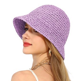 Crochet Raffia Bucket Hat Lightweight Foldable Wide Brim Sun Hat for Stylish Summer Protection
