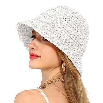 Crochet Raffia Bucket Hat Lightweight Foldable Wide Brim Sun Hat for Stylish Summer Protection