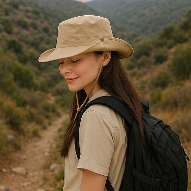 Foldable Wide Brim Bucket Hat with Chin Strap for Outdoor Hiking Travel Beach Adventures