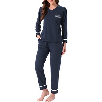 Women's Cotton Pajamas Ribbed Sleepwear Pullover Tops with Pants Loungewear Sets with Pocket