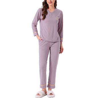 Women's Cotton Pajamas Ribbed Sleepwear Pullover Tops with Pants Loungewear Sets with Pocket