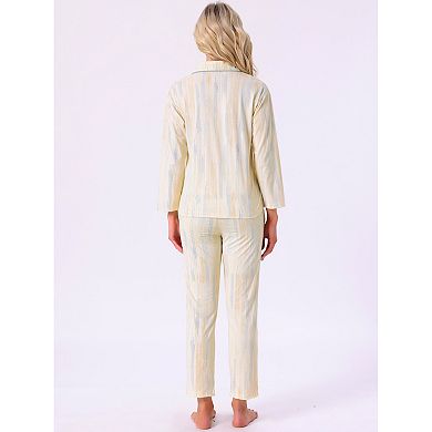Women's Cotton Sleepwear Button Down Lounge Long Sleeve Shirt and Pants Pajama Sets