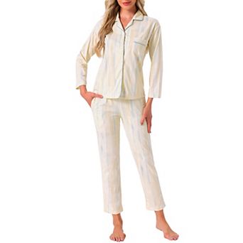 Women's Cotton Sleepwear Button Down Lounge Long Sleeve Shirt and Pants Pajama Sets