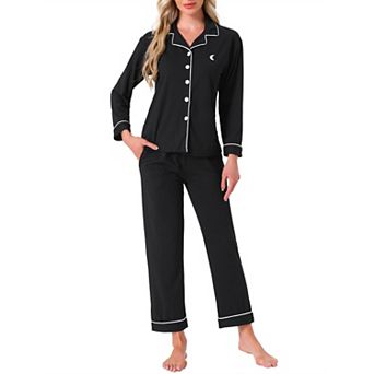 Women's Cotton Sleepwear Button Down Lounge Long Sleeve Shirt and Pants Pajama Sets