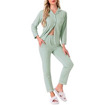 Women's Cotton Sleepwear Button Down Lounge Long Sleeve Shirt and Pants Pajama Sets