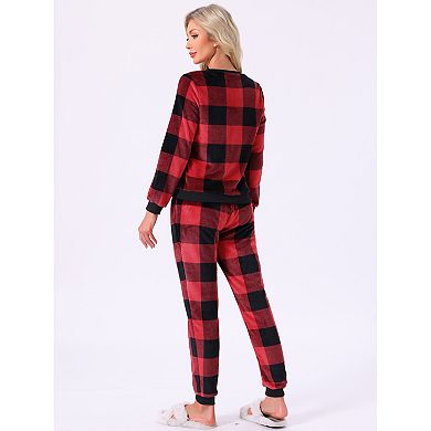 Women's Pajama Sets Flannel Printed Long Sleeve Top and Pants Thermal Chirismas 2 Piece Sleepwear