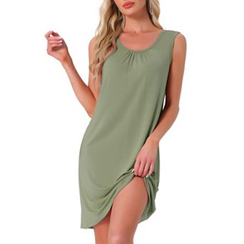 Women's Sleeveless Nightgown Sleep Shirts Sleepwear Pleated Front Nightshirt Round Neck Nightdress