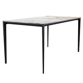 Leisuremod Avo Series Modern Dining Table Black Base, With 55 White Grey Sintered Stone Top