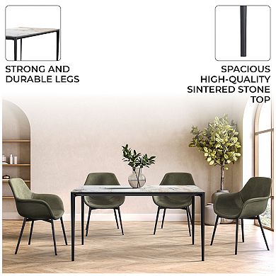 Leisuremod Avo Series Modern Dining Table Black Base, With 55 White Grey Sintered Stone Top