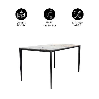 Leisuremod Avo Series Modern Dining Table Black Base, With 55 White Grey Sintered Stone Top