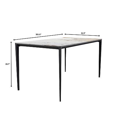 Leisuremod Avo Series Modern Dining Table Black Base, With 55 White Grey Sintered Stone Top