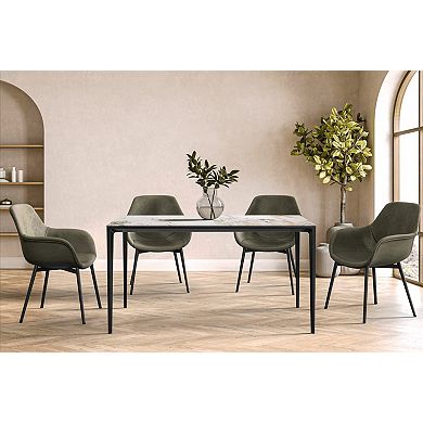 Leisuremod Avo Series Modern Dining Table Black Base, With 55 White Grey Sintered Stone Top