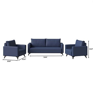 Leisuremod 3-piece Sofa Set Upholstered Leather With Stainless Steel Legs Inno Series