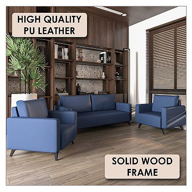 Leisuremod 3-piece Sofa Set Upholstered Leather With Stainless Steel Legs Inno Series