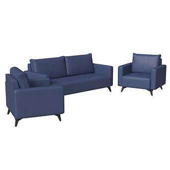 Leisuremod 3 pc Sofa Set Upholstered Leather With Stainless Steel Legs Inno Series