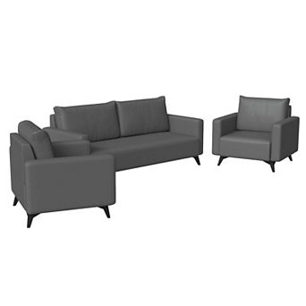 Leisuremod 3 pc Sofa Set Upholstered Leather With Stainless Steel Legs Inno Series