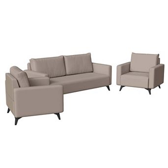 Leisuremod 3 pc Sofa Set Upholstered Leather With Stainless Steel Legs Inno Series