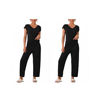 2 Sets Women's Short Sleeve Modal Casual Set Pajama and Loungewear Long Pants