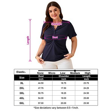 Women's Plus Size Blouse Buttons V Neck Pleated Short Sleeve Summer Tops T-Shirt