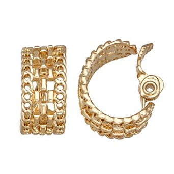 Napier Gold Tone Texture Clip-On Hoop Earrings