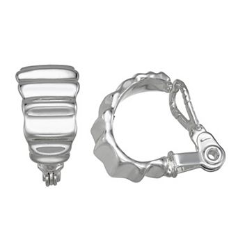 Napier Silver Tone Textured Clip-On Hoop Earrings