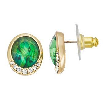 Napier Gold-Tone Green Simulated Crystal Stud Earrings