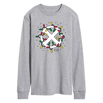 Men's X-Men Logo Christmas Lights Long Sleeve Graphic Tee