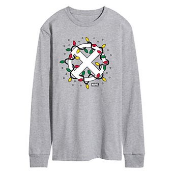 Men's X-Men Logo Christmas Lights Long Sleeve Graphic Tee
