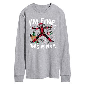 Men's Deadpool I'm Fine This Is Fine Christmas Long Sleeve Graphic Tee