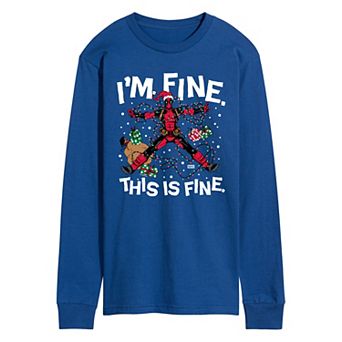 Men's Deadpool I'm Fine This Is Fine Christmas Long Sleeve Graphic Tee