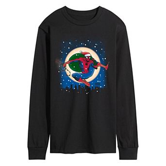 Men's Spider-Man Swinging Through As Santa Long Sleeve Graphic Tee