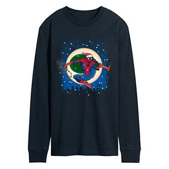 Men's Spider-Man Swinging Through As Santa Long Sleeve Graphic Tee