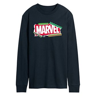 Men's Marvel Logo Christmas Long Sleeve Graphic Tee