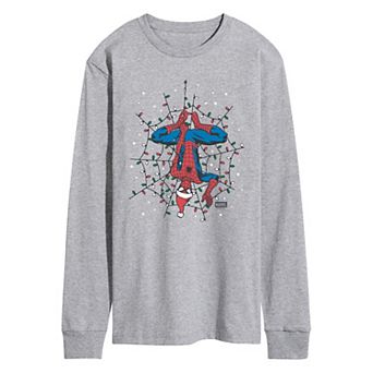 Men's Spider-Man Holiday Lights Web Long Sleeve Graphic Tee