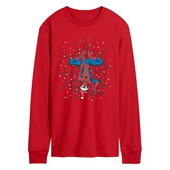 Men's Spider-Man Holiday Lights Web Long Sleeve Graphic Tee