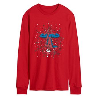 Men's Spider-Man Holiday Lights Web Long Sleeve Graphic Tee